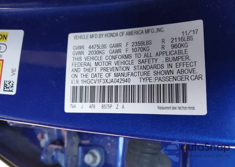 2018 Honda Accord Sport из США, поврежденный, VIN 1HGCV1F3XJA042940